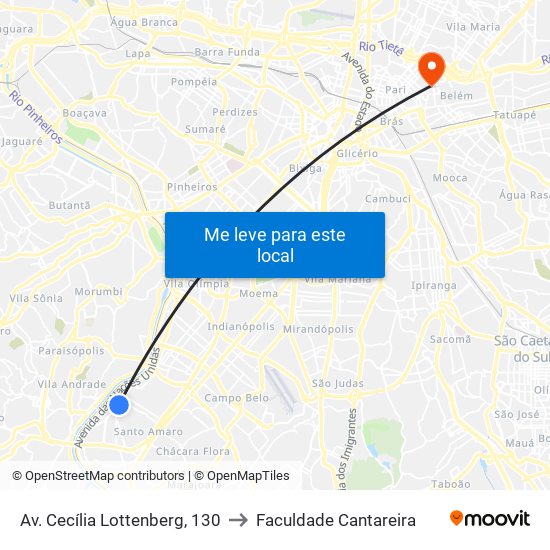 Av. Cecília Lottenberg, 130 to Faculdade Cantareira map