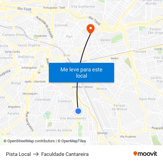 Pista Local to Faculdade Cantareira map