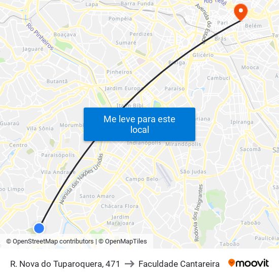 R. Nova do Tuparoquera, 471 to Faculdade Cantareira map
