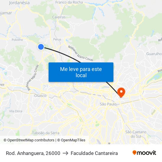 Rod. Anhanguera, 26000 to Faculdade Cantareira map