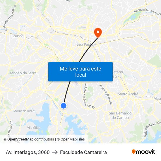 Av. Interlagos, 3060 to Faculdade Cantareira map