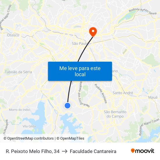 R. Peixoto Melo Filho, 34 to Faculdade Cantareira map