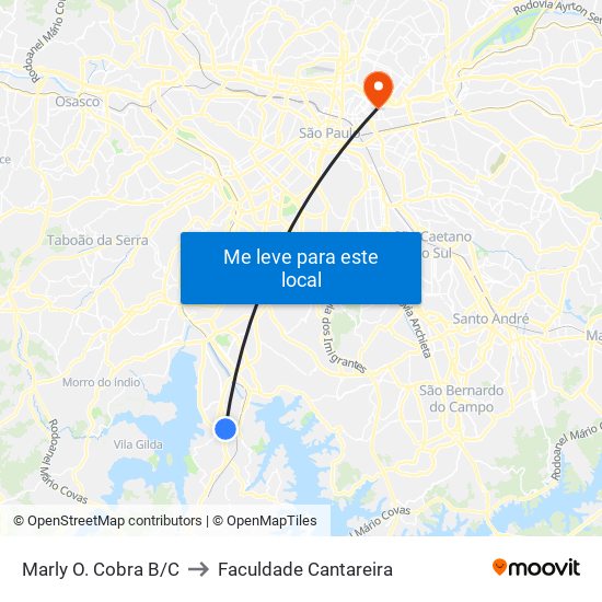 Marly O. Cobra B/C to Faculdade Cantareira map