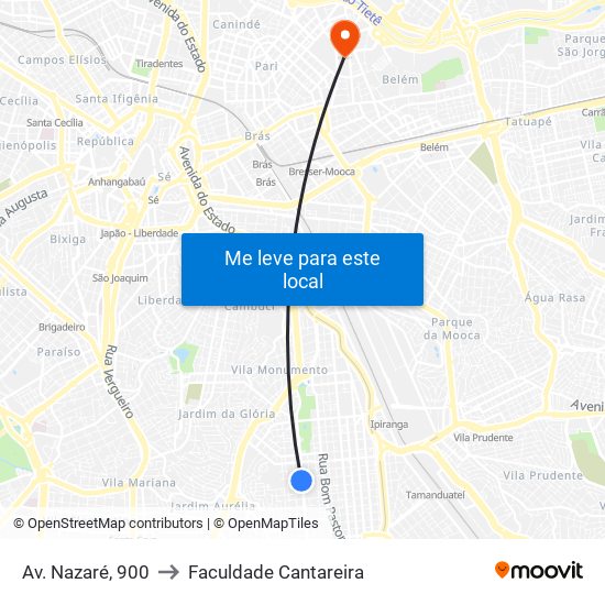 Avenida Nazaré, 943 to Faculdade Cantareira map