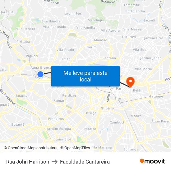 Rua John Harrison to Faculdade Cantareira map