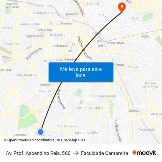 Av. Prof. Ascendino Reis, 560 to Faculdade Cantareira map