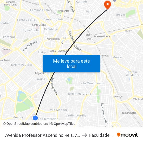 Avenida Professor Ascendino Reis, 724 • Metrô Aacd-Servidor to Faculdade Cantareira map