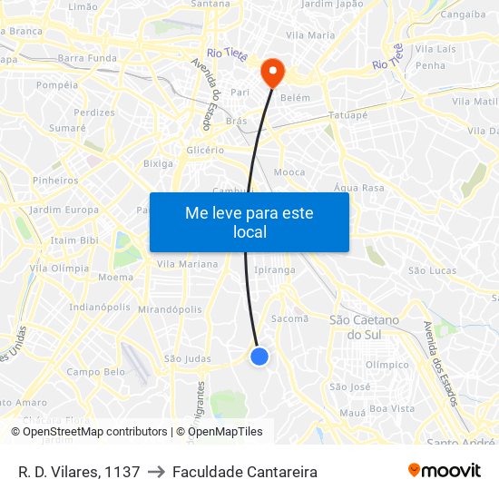 R. D. Vilares, 1137 to Faculdade Cantareira map