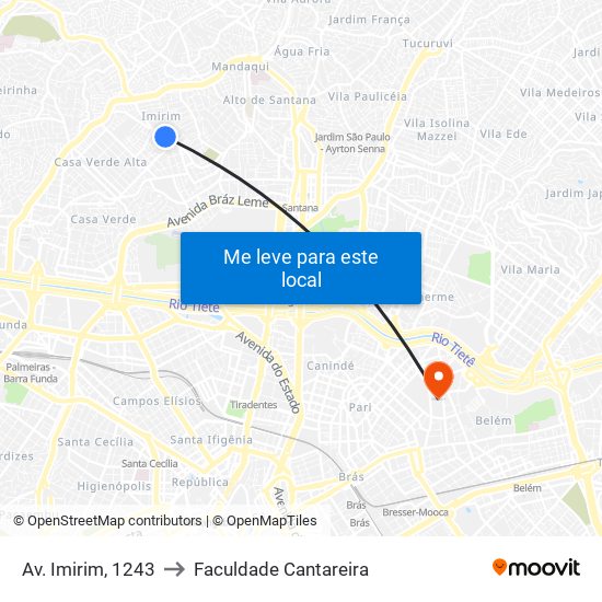 Av. Imirim, 1243 to Faculdade Cantareira map