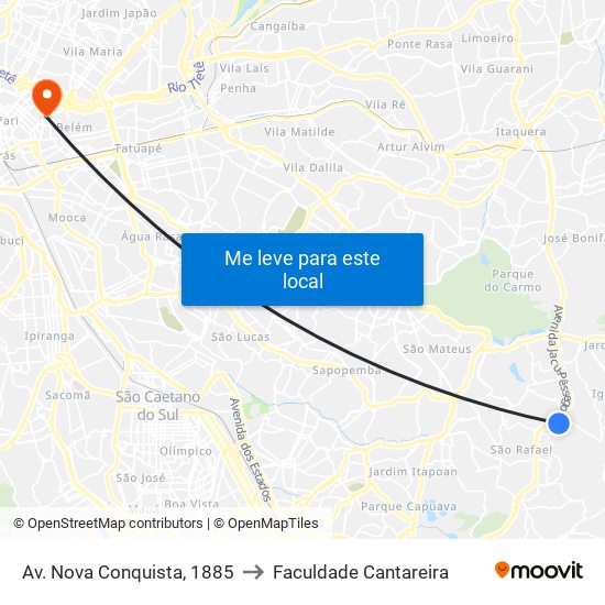 Av. Nova Conquista, 1885 to Faculdade Cantareira map