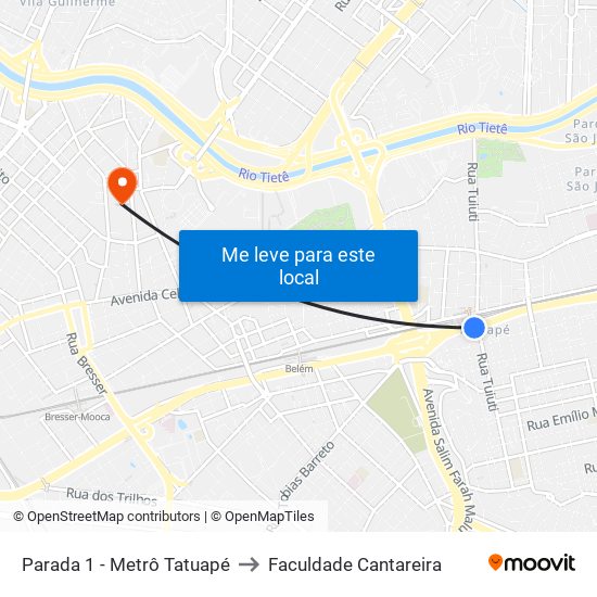 Parada 1 - Metrô Tatuapé to Faculdade Cantareira map