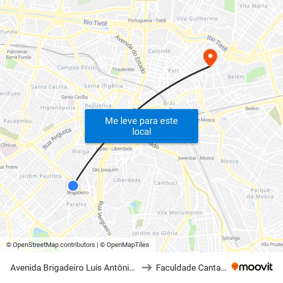 Avenida Brigadeiro Luís Antônio 2337 to Faculdade Cantareira map