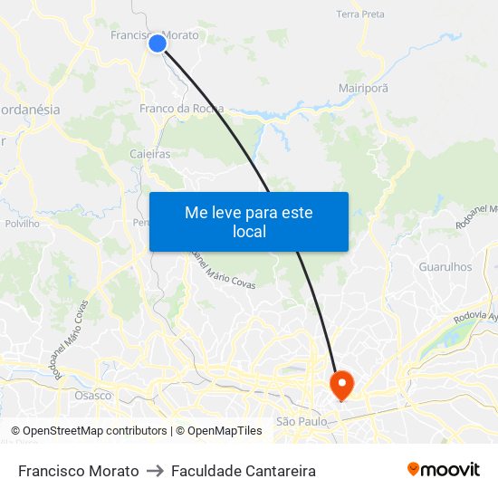 Francisco Morato to Faculdade Cantareira map