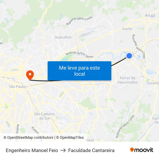 Engenheiro Manoel Feio to Faculdade Cantareira map