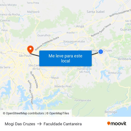 Mogi Das Cruzes to Faculdade Cantareira map