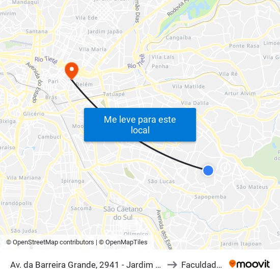 Av. da Barreira Grande, 2941 - Jardim das Rosas (Zona Leste I), São Paulo to Faculdade Cantareira map