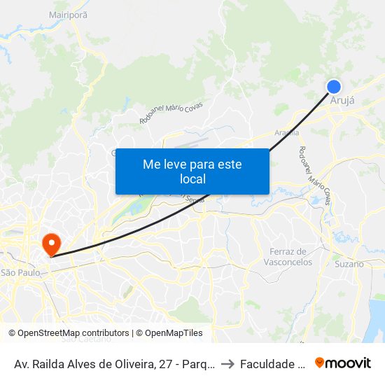 Av. Railda Alves de Oliveira, 27 - Parque Rodrigo Barreto, Arujá to Faculdade Cantareira map