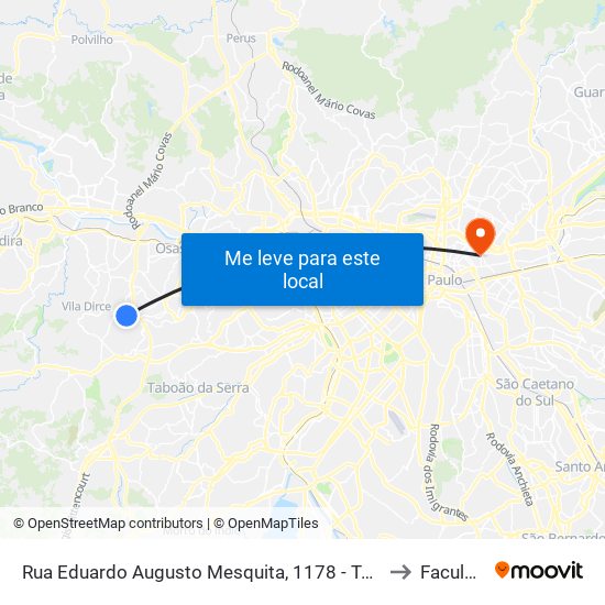 Rua Eduardo Augusto Mesquita, 1178 - Terminal da Linha 181 No Parque Santa Tereza - Jardim Elzinha, Carapicuíba to Faculdade Cantareira map