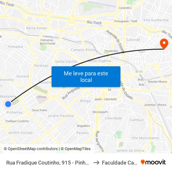 Rua Fradique Coutinho, 915 - Pinheiros, São Paulo to Faculdade Cantareira map