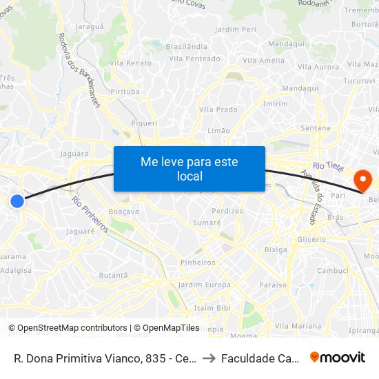 R. Dona Primitiva Vianco, 835 - Centro, Osasco to Faculdade Cantareira map