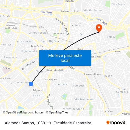 Alameda Santos, 1039 to Faculdade Cantareira map