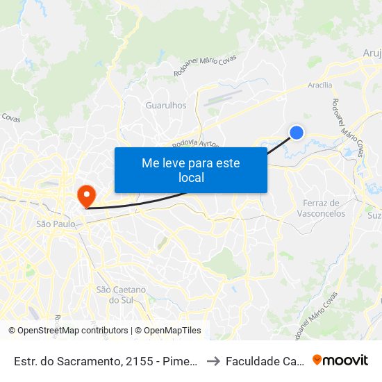 Estr. do Sacramento, 2155 - Pimentas, Guarulhos to Faculdade Cantareira map