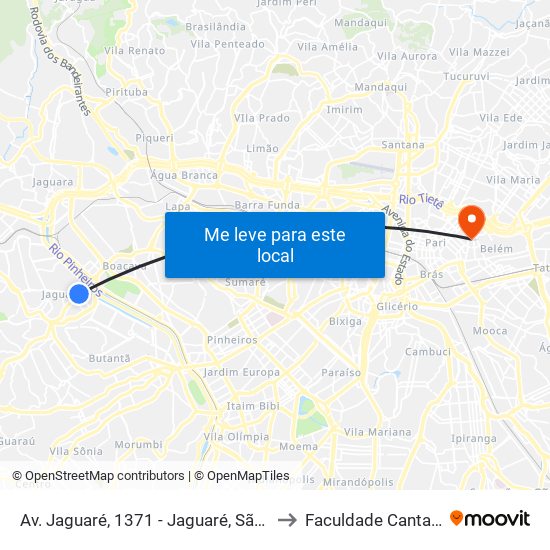 Av. Jaguaré, 1371 - Jaguaré, São Paulo to Faculdade Cantareira map