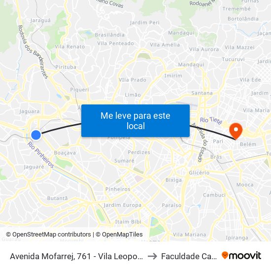 Avenida Mofarrej, 761 - Vila Leopoldina, São Paulo to Faculdade Cantareira map