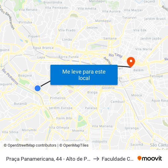 Praça Panamericana, 44 - Alto de Pinheiros, São Paulo to Faculdade Cantareira map