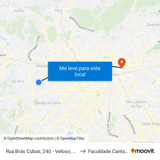 Rua Brás Cubas, 240 - Veloso, Osasco to Faculdade Cantareira map