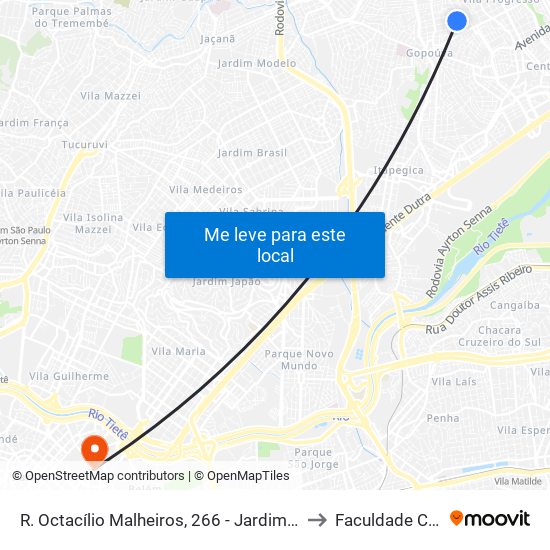 R. Octacílio Malheiros, 266 - Jardim Dourado, Guarulhos to Faculdade Cantareira map