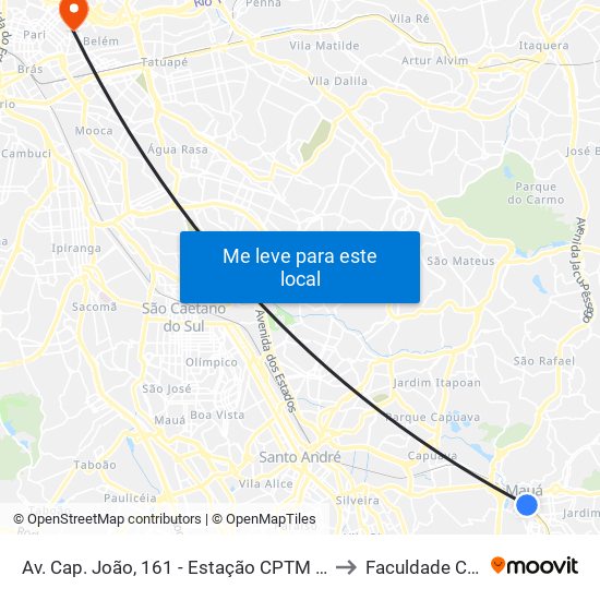 Av. Cap. João, 161 - Estação CPTM Mauá - Matriz, Mauá to Faculdade Cantareira map