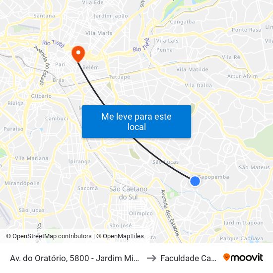 Av. do Oratório, 5800 - Jardim Mimar, São Paulo to Faculdade Cantareira map