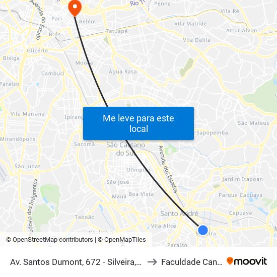 Av. Santos Dumont, 672 - Silveira, Santo André to Faculdade Cantareira map