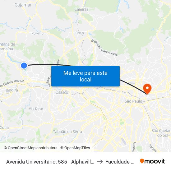 Avenida Universitário, 585 - Alphaville Santana de Parnaíba to Faculdade Cantareira map