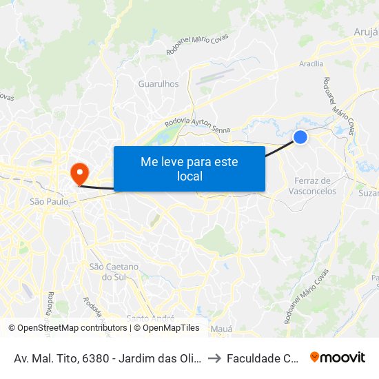 Av. Mal. Tito, 6380 - Jardim das Oliveiras, São Paulo to Faculdade Cantareira map