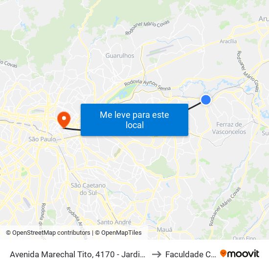 Avenida Marechal Tito, 4170 - Jardim Miragaia, São Paulo to Faculdade Cantareira map