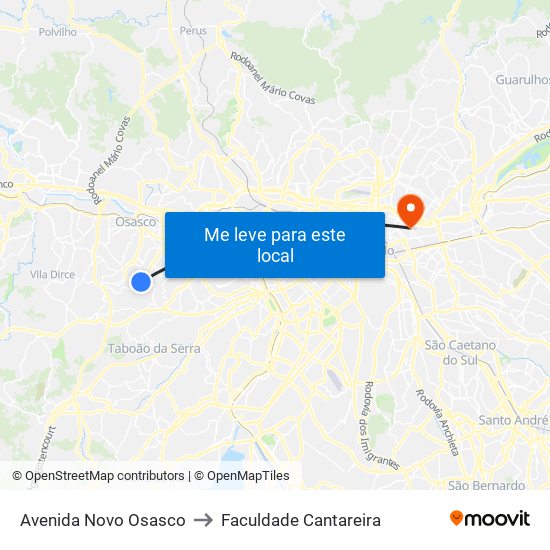 Avenida Novo Osasco to Faculdade Cantareira map