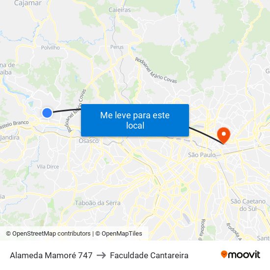 Alameda Mamoré 747 to Faculdade Cantareira map