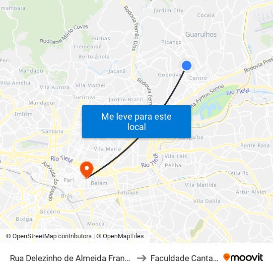 Rua Delezinho de Almeida Franco 160 to Faculdade Cantareira map