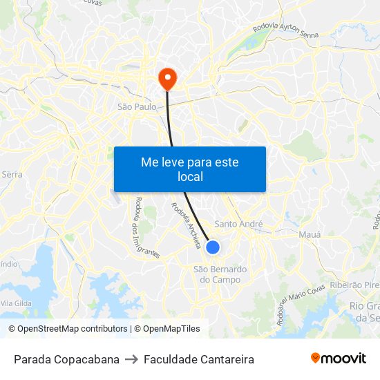 Parada Copacabana to Faculdade Cantareira map
