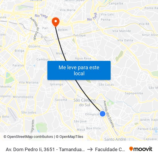 Av. Dom Pedro Ii, 3651 - Tamanduateí 1, Santo André to Faculdade Cantareira map