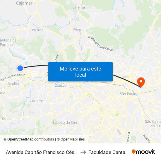 Avenida Capitão Francisco César 605 to Faculdade Cantareira map