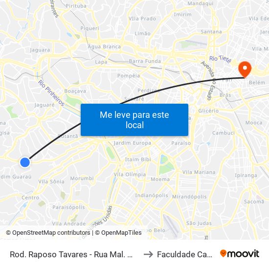 Rod. Raposo Tavares - Rua Mal. Morais Ancora to Faculdade Cantareira map