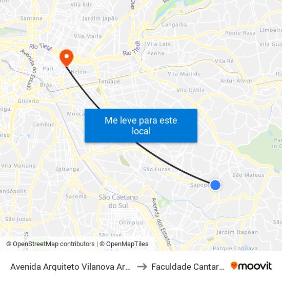 Avenida Arquiteto Vilanova Artigas to Faculdade Cantareira map