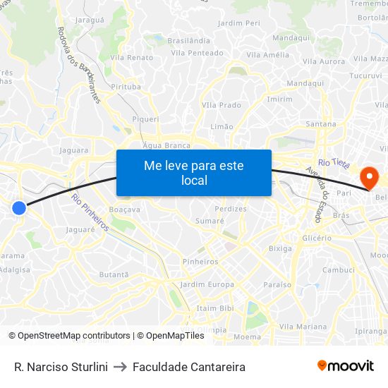 R. Narciso Sturlini to Faculdade Cantareira map