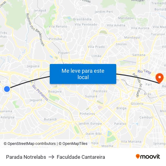 Parada Notrelabs to Faculdade Cantareira map