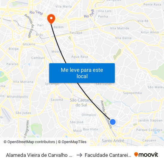 Alameda Vieira de Carvalho 31 to Faculdade Cantareira map