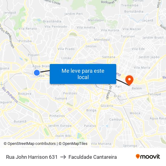 Rua John Harrison 631 to Faculdade Cantareira map