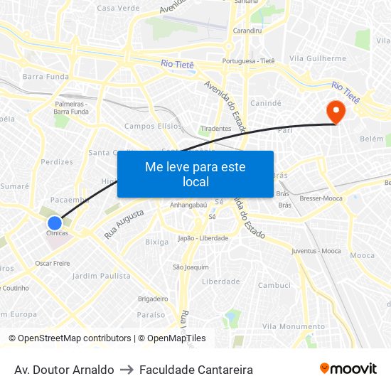 Av. Doutor Arnaldo to Faculdade Cantareira map